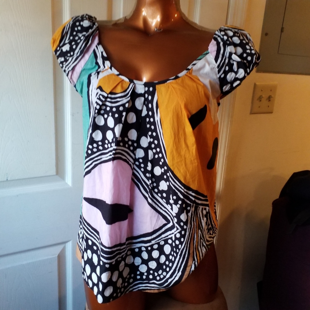 Diane von Furstenberg Gambier multi color Abstract cotton top 4